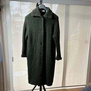 Vince Dark Green Textured Wool Single-Breasted Trench Coat